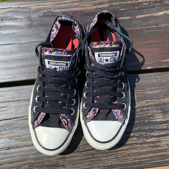 Converse All Star Black/ Multi Color Double Tongue Chuck Taylor Sneakers Sz 7 - Picture 6 of 10